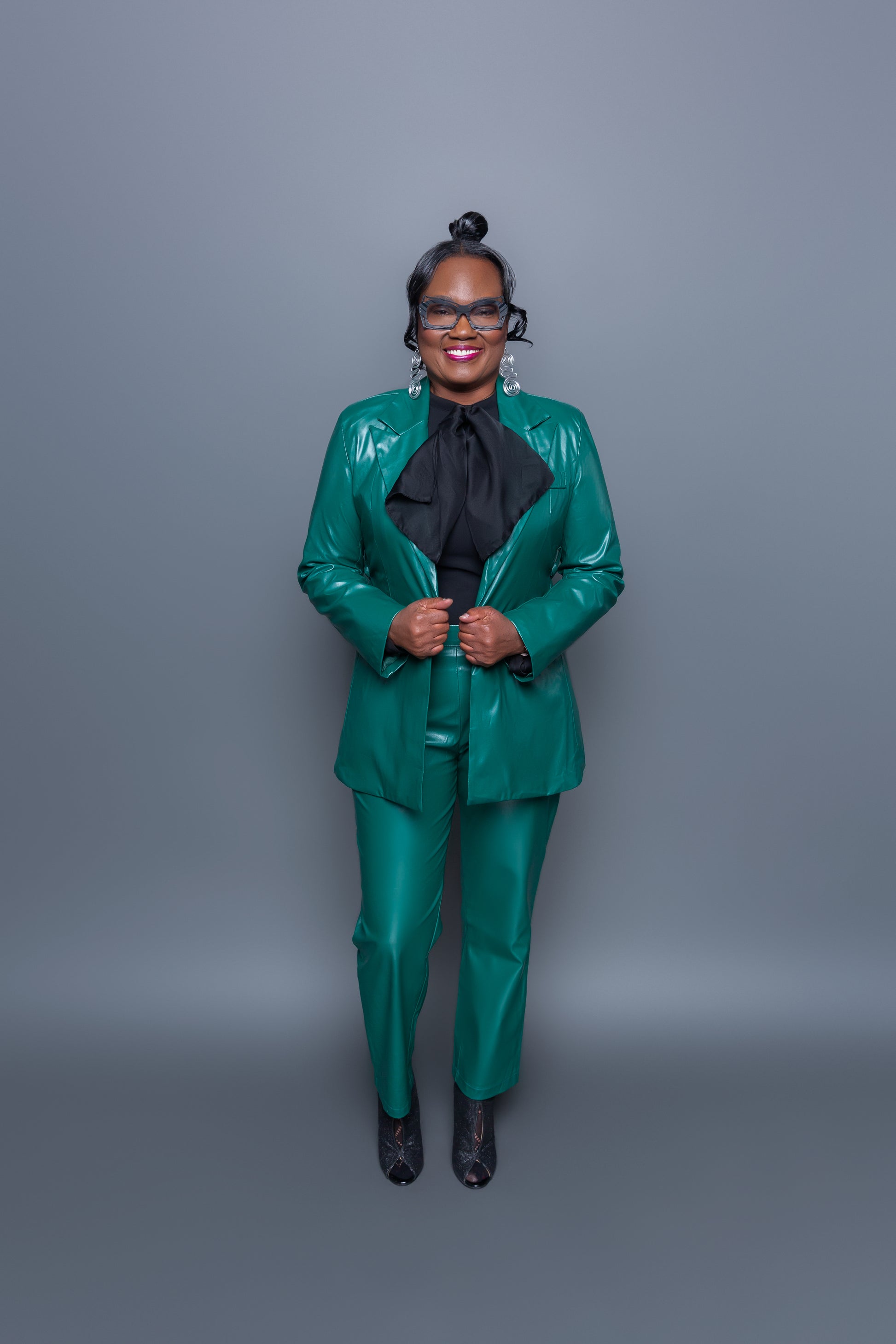 GREEN leather BLAZER SET